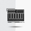 synth, keyboard, midi, synthesiser, synthesizer Glyph Icon on Transparent Background. Black Icon