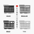 synth, keyboard, midi, synthesiser, synthesizer Icon in Thin, Regular, Bold Line and Glyph Style. Vector illustration Royalty Free Stock Photo