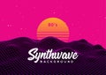 Synth wave retro grid background. Synthwave 80s vapor vector game poster neon futuristic laser space arcade Royalty Free Stock Photo