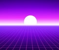 Synth wave retro grid background. Synthwave 80s vapor vector game poster neon futuristic laser space arcade Royalty Free Stock Photo