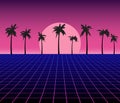 Synth wave retro grid background. Synthwave 80s vapor vector game poster neon futuristic laser space landscape Royalty Free Stock Photo