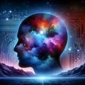 Synthesis of the Cosmic Mind and Digital Frontiers Royalty Free Stock Photo