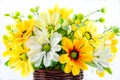 Synthesis zinnia flower on wooden vase