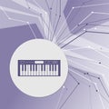 Synthesizer icon on purple abstract modern background. The lines in all directions. With room for your advertising. Royalty Free Stock Photo