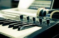 Synthesizer keyboard on home music studio Royalty Free Stock Photo