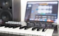 Synthesizer keyboard lying on Music studio Royalty Free Stock Photo