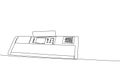 Synthesizer, keyboard one line art. Continuous line drawing of play, key, record, controller, acoustic, panel, playing