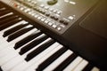 Synthesizer knobs. piano keys close-up. electronic musical instr Royalty Free Stock Photo