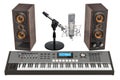 Synthesizer, loudspeakers and microphone. 3D rendering