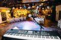 Synthesizer and microphone on stage Royalty Free Stock Photo