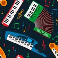 Synthesizer piano musical equipment seamless pattern vector illustration.