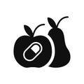 Synthetic Food Silhouette Icon. Additive Table, Pills, Vitamins Artificial Chemical Fruit Concept Black Pictogram