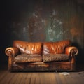 Rustic Charm: Vintage Synthetic Leather Couch With Natural Grain And Cracks