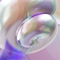 synthetic pearlescent tech holographic iridescent abstract coposition with shell, 3D rendering, golden rule composition