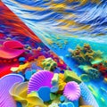 Synthetic Sea: An abstract representation of the sea, created with synthetic shapes and bright colors5, Generative AI