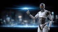 Synthetic thinking circuit: mechanized cognition, smart platform, neural response, internet mesh, futuristic input Royalty Free Stock Photo