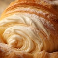 Synthetism-inspired Close-up Image Of A Cream-filled Croissant With Multilayered Dimensions