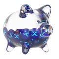 Synthetix (SNX) Clear Glass piggy bank with decreasing piles of crypto coins.