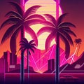 Synthpop palm trees illustration. Playlist cover or music album cover Royalty Free Stock Photo