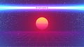 Synthwave abstract background. Retro future 80s backdrop. Sunset with perspective grid and neon light. Synthwave party flyer,