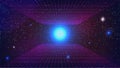 Synthwave Abstract Background. Retro Future 80s style pink grids with bright blue star. Sci-fi night starry sky backdrop. Retro