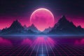 Synthwave Aesthetics: Minimalist Retro Background, Generative AI
