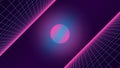 Synthwave background. 80s retro style. Dark futuristic backdrop with two inclined perspective grids