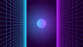 Synthwave background. 80s retro style. Dark futuristic backdrop with two perspective grids from sides