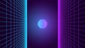 Synthwave background. 80s retro style. Dark futuristic backdrop with two perspective grids from sides