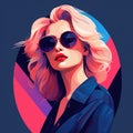 Synthwave-inspired Studio Portrait Of A Glamorous Blonde Woman