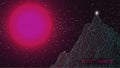 Synthwave Mountain Background. Huge pink Sun