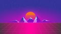 Synthwave mountain neon colors sunset wallpaper Royalty Free Stock Photo