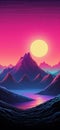 synthwave mountains sunset landscape wallpaper generative AI Royalty Free Stock Photo