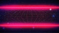 Synthwave Neon Background. Bright Retro Future pink glowing, perspective Grid, starry sky. Retro Futuristic Synthwave party flyer