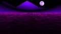 Synthwave perspective moonlight 3D Rendering Royalty Free Stock Photo