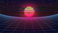 Synthwave Retro Future Background. Curved Perspective Grid