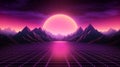 Synthwave and retrowave background template. Waporwave horizontal banner. 80\'s computer game wallpaper.