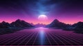 Synthwave and retrowave background template. Waporwave horizontal banner. 80\'s computer game wallpaper.