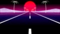 Synthwave palms road 80 Retro Background 3d render