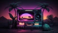 Synthwave 80s retro design. Detalied retro background style 80s. AI.