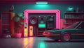 Synthwave 80s retro design. Detalied retro background style 80s. AI.