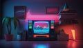 Synthwave 80s retro design. Detalied retro background style 80s. AI.