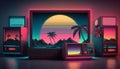 Synthwave 80s retro design. Detalied retro background style 80s. AI.