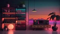 Synthwave 80s retro design. Detalied retro background style 80s. AI.