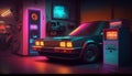 Synthwave 80s retro design. Detalied retro background style 80s. AI.