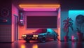 Synthwave 80s retro design. Detalied retro background style 80s. AI.