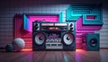 Synthwave 80s retro design. Detalied retro background style 80s. AI.