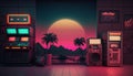 Synthwave 80s retro design. Detalied retro background style 80s. AI.