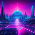 Synthwave style Futuristic digital render in cyber landscape Abstract