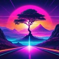 Synthwave style landscape with and
